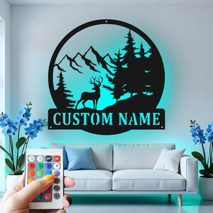 Deer Custom Sign Metal Wall Decor With Led Light , Wildlife Scene Custom Sign Metal Wall Decor, Cabin Decor Gift for Hunter