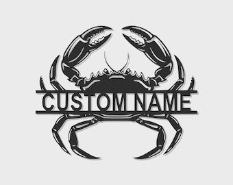 Custom Crab Metal Wall Art with LED Lights – Personalized Beach House Decor