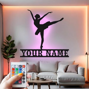 Ballerina Custom Sign Metal Wall Decor With Led Light , Ballet Dancer Decor, Dance Studio Custom Sign Metal Wall Decor Gift