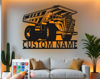 Custom Dump Truck Metal Wall Art with RGB LED Light