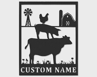 Custom Farm Animal Silhouette Metal Wall Art with LED Light – Rustic Barn Decor