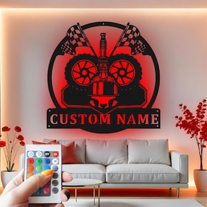 Custom Racing Helmet LED Metal Wall Art: Personalized Garage Decor