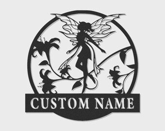 Personalized Fairy Name Sign | Steel Wall Art for Girls Room, Nursery Decor