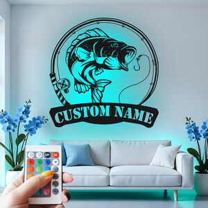 Bass Fishing Led Light Custom Sign Metal Wall Decor, Fisherman Gift, Fish Decor for Man Cave, Lake House Wall Hanging