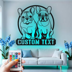 Custom French Bulldog Metal Wall Art with LED: Personalized Pet Decor