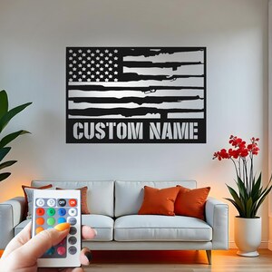 American Flag Led Light Custom Sign Metal Wall Decor, Patriotic US Flag Decor, Military Gift, Veteran Home Wall Hanging