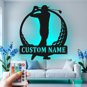 Custom Golfer LED Metal Wall Art: Personalized Sports Decor
