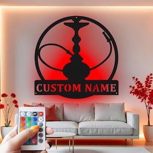 Custom Hookah Metal Wall Art: LED Lounge Decor