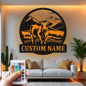 Custom Cow Metal Wall Art With Led Light , Farmhouse Decor, Personalized Cattle Rancher Gift, Rustic Farm Kitchen Accent