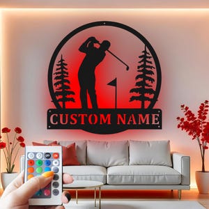 Custom Golfer LED Metal Wall Art: Personalized Golf Decor