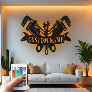 Plumber Custom Sign Metal Wall Decor With Led Light , Plumbing Decor, Workshop Garage Custom Sign Metal Wall Decor Gift for Handyman