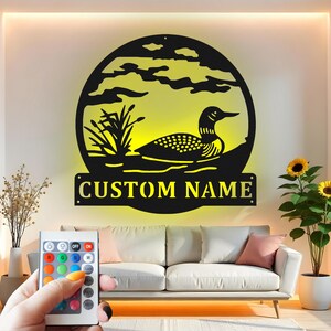Custom Loon Lake LED Metal Wall Art: Personalized Cabin Decor