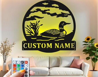 Custom Loon Lake LED Metal Wall Art: Personalized Cabin Decor