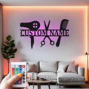 Décoration murale LED en métal pour coiffeur personnalisée : enseigne de décoration de salon