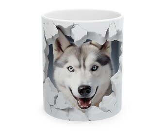 Taza de cerámica con diseño de perro husky, adorable taza de café con forma de animal, regalo para amantes de los perros, taza única para mascotas, decoración acogedora para el hogar, perfecta para las vacaciones.