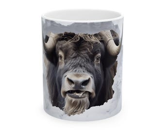 Taza de cerámica rústica de toro | Decoración de granja, regalo para amantes de los animales, taza de café, temática de granero, utensilios de cocina únicos, regalos para él/ella