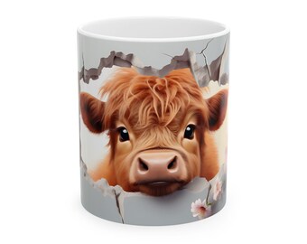 Bonita taza de cerámica de vaca, decoración de granja, regalo para amantes de los animales, taza de café floral, taza de té única, regalo para ella, taza para amantes de las vacas