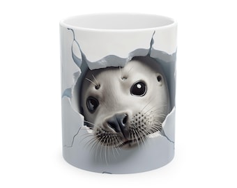 Taza de cerámica con diseño de foca asomando, divertida taza para amantes de los animales, regalo único para cumpleaños, taza de café, 325 ml, 433 ml