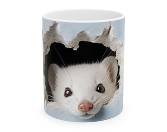 Taza de cerámica con forma de hurón, regalo ideal para amantes de las mascotas.