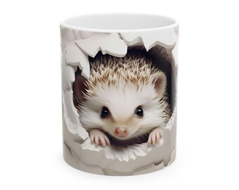 Adorable taza de cerámica de erizo, adorable taza de erizo, regalo para amantes de los animales, taza única para té o café, regalo para los amantes de los erizos.