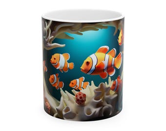 Taza de cerámica vibrante inspirada en el océano, regalo perfecto para amantes de la vida marina, taza de café, decoración de acuario, regalo con temática marina, diseño divertido de peces.