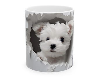 Taza de cerámica con adorable cachorro, regalo para amantes de las mascotas, 325 ml y 430 ml