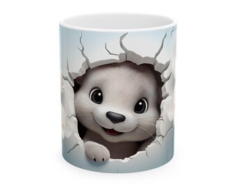 Taza con diseño de nutria, adorable taza de café con forma de animal, regalo perfecto para niños, ideal para amantes de los animales, decoración divertida para el hogar.