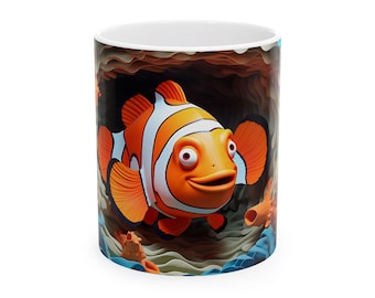 Taza de cerámica con diseño de pez payaso colorido: ideal para amantes de los acuarios, regalo único, decoración del hogar, taza de café, arte marino.