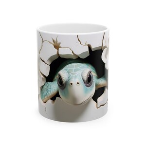 Havsinspirerad keramikmugg, söt sköldpaddsdesign, present till havsliv, mugg för naturälskare, marin dekor, perfekt för strandälskare, naturlig skönhet