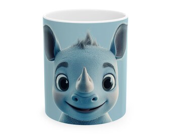 Bonitas tazas de cerámica con forma de rinoceronte | Adorable taza de café, regalo para niños, decoración infantil, taza para amantes de los animales, divertida taza para bebidas calientes