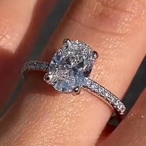 Oval Moissanite Ring Hidden Halo And Pave Set Half Eternity Engagement Ring For Her Oval Diamond Ring Oval Moissanite Wedding Ring for Wife