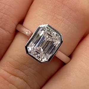 3 CT Emerald Cut Moissanite Engagement Ring 14K Gold Ring Bezel Set Wedding Rings Moissanite Bezel Set Solitaire Ring Promise Ring for Women