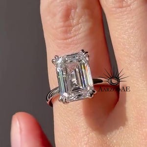 Emerald Cut Engagement Ring 4.75 CT Moissanite 14k Solid Gold Engagement Ring Emerald Solitaire Moissanite Ring Emerald Cut Promise Ring