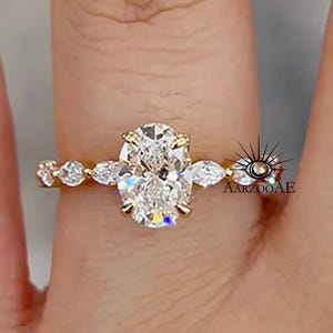 Oval Cut Moissanite Engagement Ring Side Marquise Cut Diamond Bridal Ring Oval Solitaire Ring Anniversary Promise Ring Wedding Bridal Ring