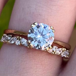 2.25 CT Round Cut Moissanite Wedding Bridal Set Yellow Gold Bridal Set Marquise Diamond Wedding Ring Set For Women Promise Anniversary Ring