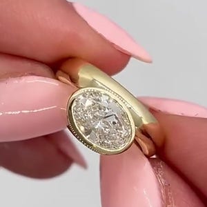 2.5CT Oval Cut Moissanite Engagement Ring Bezel Setting Oval Solitaire Moissanite Ring 14k Solid Gold Ring Anniversary Gift Ring Bridal Ring