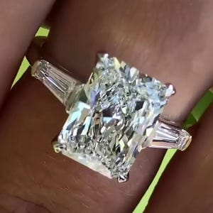 Three Stone Radiant Cut Engagement Ring With Baguette Side Stone Radiant Cut Anniversary Ring Wedding Ring Promise Ring Anniversary Gift