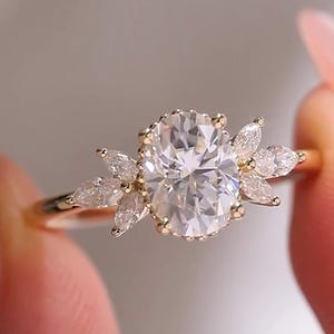 1.5 CT Oval Cut Moissanite Ring Oval Engagement Ring Anniversary Gift Marquise Cluster Ring Classic Timeless Wedding Ring Oval Promise Ring
