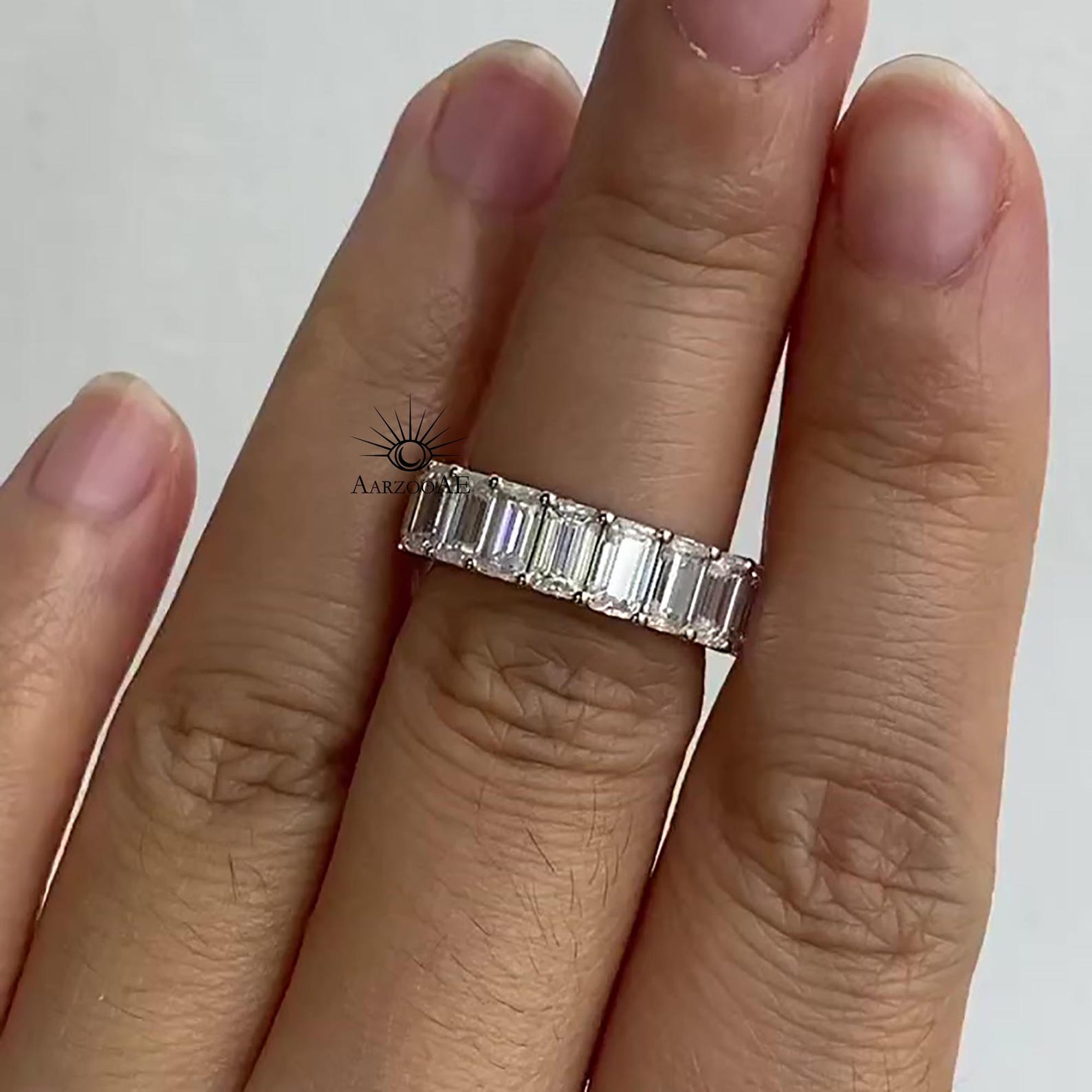 Emerald Cut Moissanite Full Eternity Band - 14K Yellow Gold - Etsy