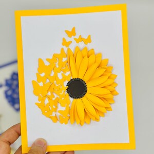 Grazioso biglietto di auguri fatto a mano con girasole 3D