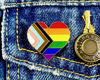1 Inch Progress Pride Heart Flag Enamel Pin