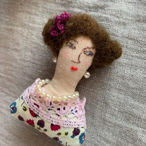 Textil broosh Needlefelted broosh Felt girl pin Textil girl broosh Textil jewelry Made to order Original gift for wooman  Felt Doll Active