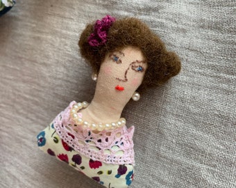 Textil broosh Needlefelted broosh Felt girl pin Textil girl broosh Textil jewelry Made to order Original gift for wooman  Felt Doll Active