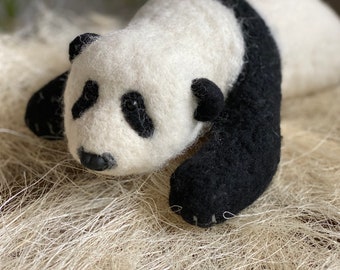 Needle felted panda bear sculpture, Handmade wool toy, ECO-friendly, OOAK, Expensive gift, Extraordinary gift, Interior desing gift, Best