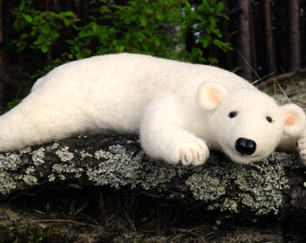 Wool polar bear, Big handmade toy, Exclusive gift, Winter gift, Interior toy, Original white Polar bear, Hand made bear, OOAK