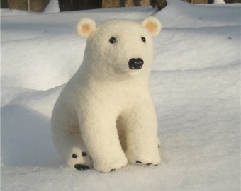 Needle felted small white polar bear cub, handmade wool toy, ECO friendly, one of a kind, good idea as a gift from BinneBear collection