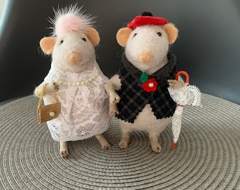 Needlefelted Rat Gift for wedding  Lady and Gentleman Rats  Anniversary Gift Collectible Toys Vintage Toys Interior Toy made of wool