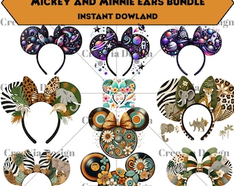 Mickey Minnie Ears PNG, Mouse Ears PNG, Disney Party Decor, Digital Download, Cartoon Design, Mickey and Minnie Shirt, Cute Mouse Bundle