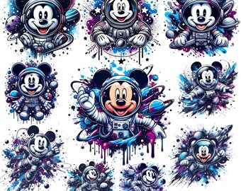 Mickey Mouse Astronaut Clipart PNG Bundle (Digital Download)