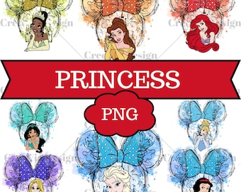 Disney Princess Clipart Bundle,Rapunzel PNG, Cinderella PNG, Princess Mickey Ears, Disney Castle PNG, Birthday Party Decor, Cricut Cut Files